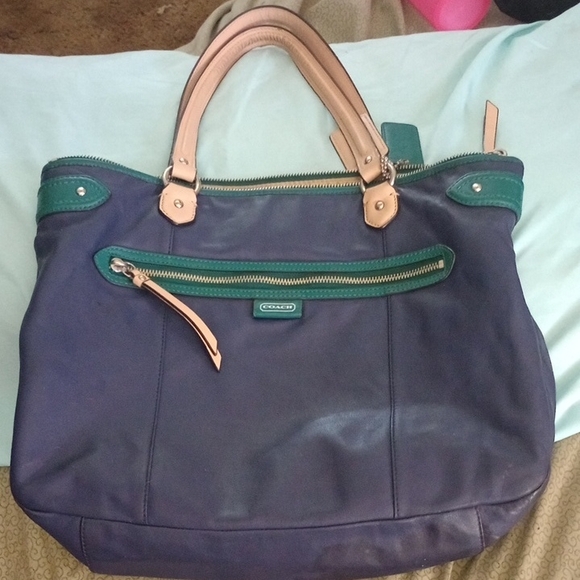 Coach Navy and Teal Tote Bag - Picture 1 of 4
